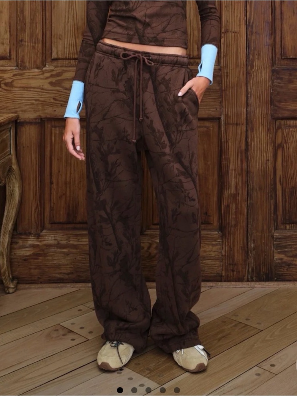 Brown Floral-Print Drawstring Track Pants